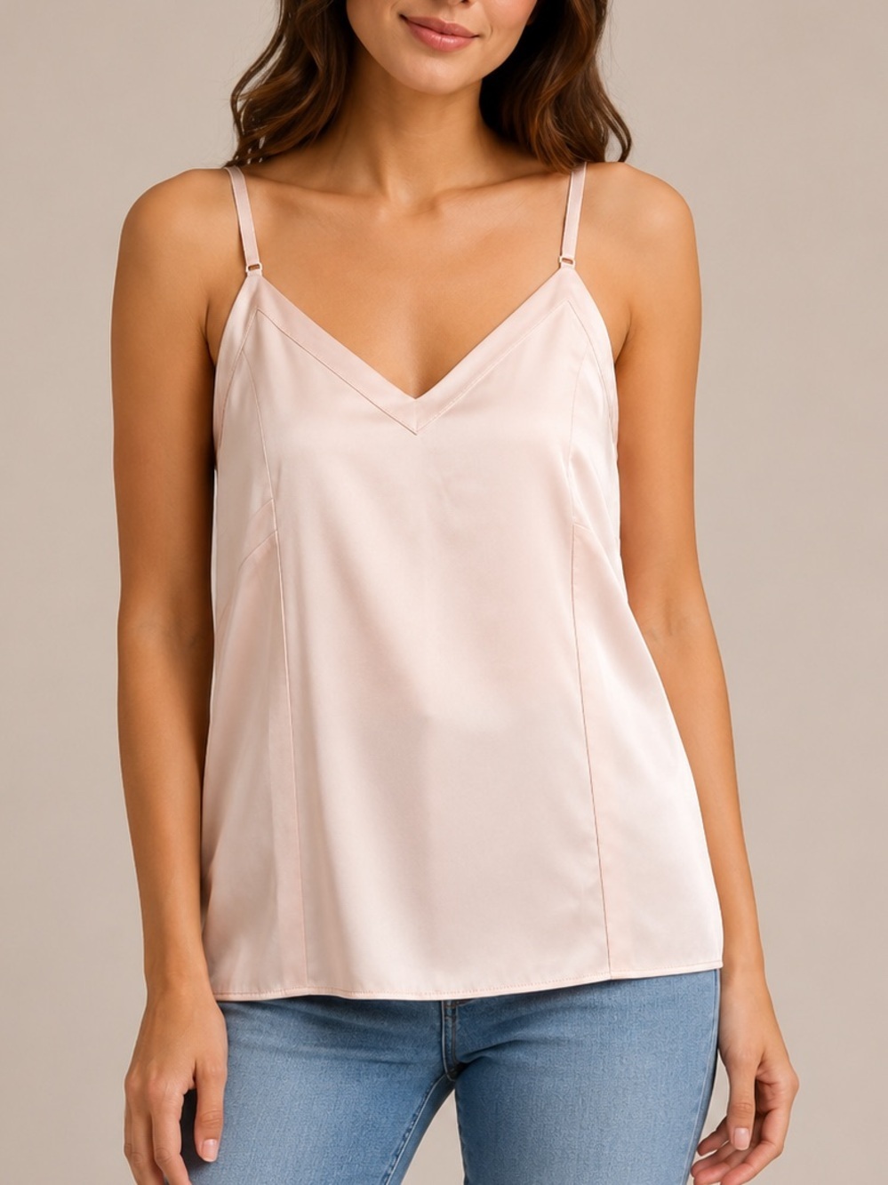 Amazon Blush Pink Satin V-Neck Spaghetti Strap Tank XXS